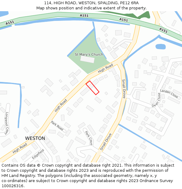 114, HIGH ROAD, WESTON, SPALDING, PE12 6RA: Location map and indicative extent of plot