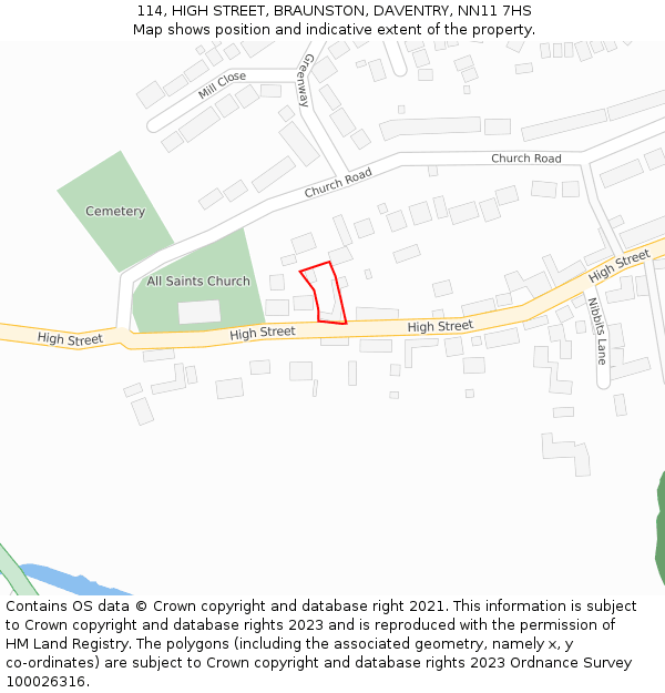 114, HIGH STREET, BRAUNSTON, DAVENTRY, NN11 7HS: Location map and indicative extent of plot