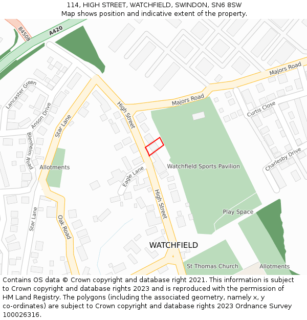 114, HIGH STREET, WATCHFIELD, SWINDON, SN6 8SW: Location map and indicative extent of plot