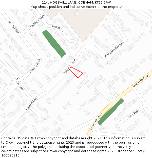 114, HOGSHILL LANE, COBHAM, KT11 2AW: Location map and indicative extent of plot