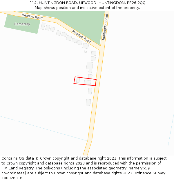 114, HUNTINGDON ROAD, UPWOOD, HUNTINGDON, PE26 2QQ: Location map and indicative extent of plot