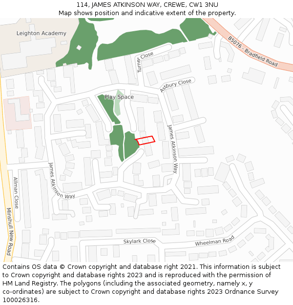 114, JAMES ATKINSON WAY, CREWE, CW1 3NU: Location map and indicative extent of plot