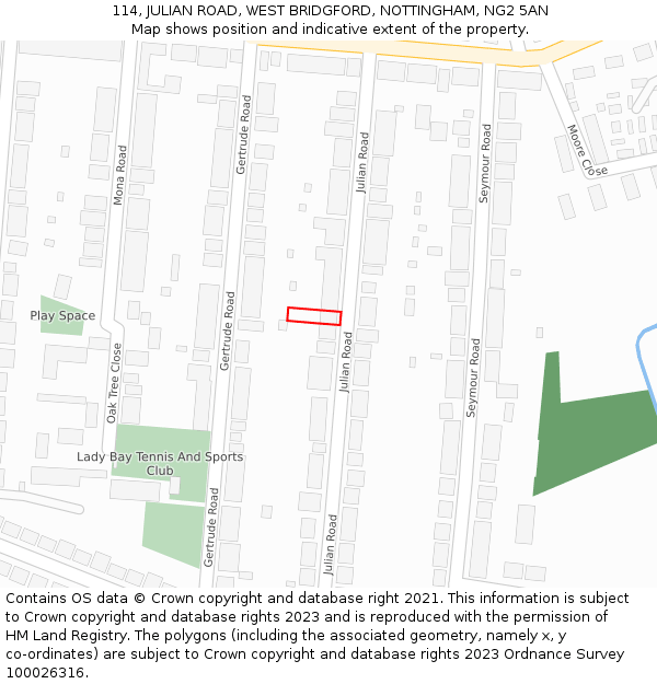 114, JULIAN ROAD, WEST BRIDGFORD, NOTTINGHAM, NG2 5AN: Location map and indicative extent of plot