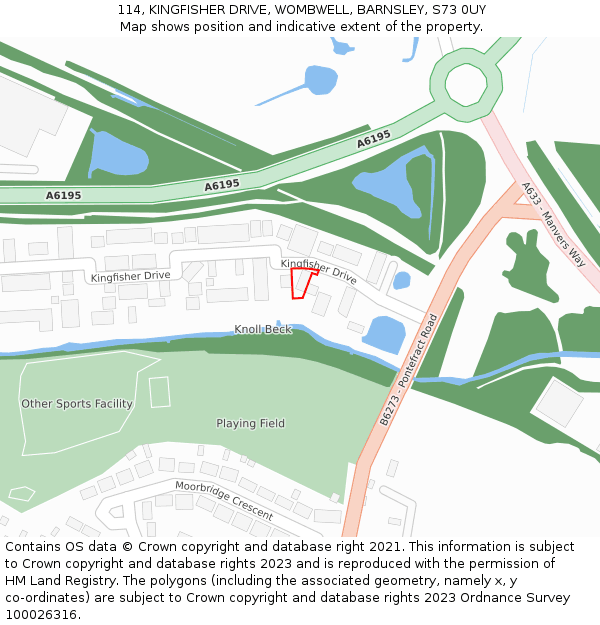 114, KINGFISHER DRIVE, WOMBWELL, BARNSLEY, S73 0UY: Location map and indicative extent of plot