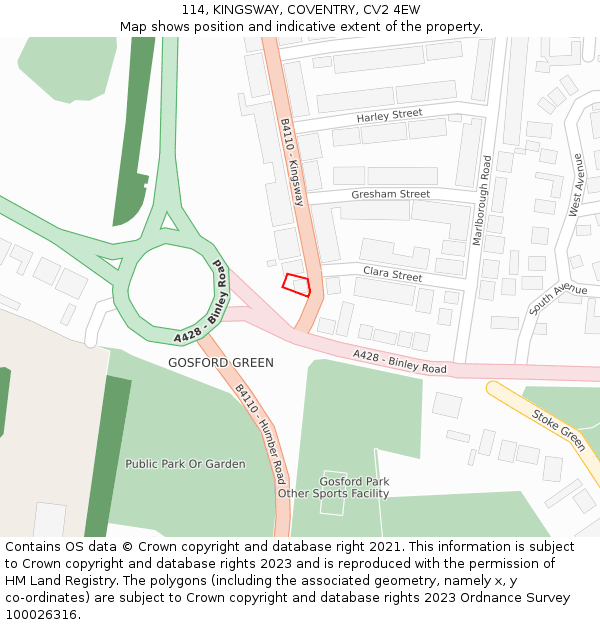 114, KINGSWAY, COVENTRY, CV2 4EW: Location map and indicative extent of plot