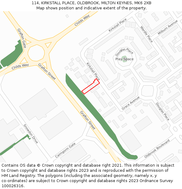 114, KIRKSTALL PLACE, OLDBROOK, MILTON KEYNES, MK6 2XB: Location map and indicative extent of plot