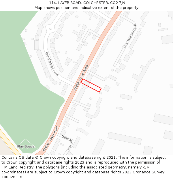 114, LAYER ROAD, COLCHESTER, CO2 7JN: Location map and indicative extent of plot