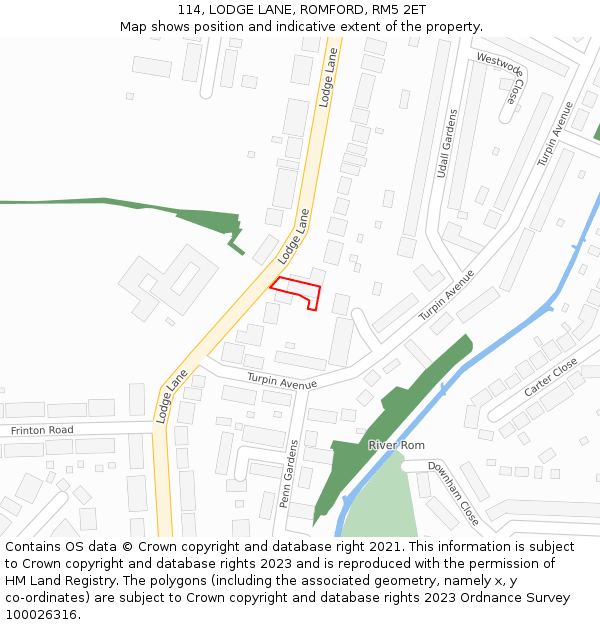 114, LODGE LANE, ROMFORD, RM5 2ET: Location map and indicative extent of plot