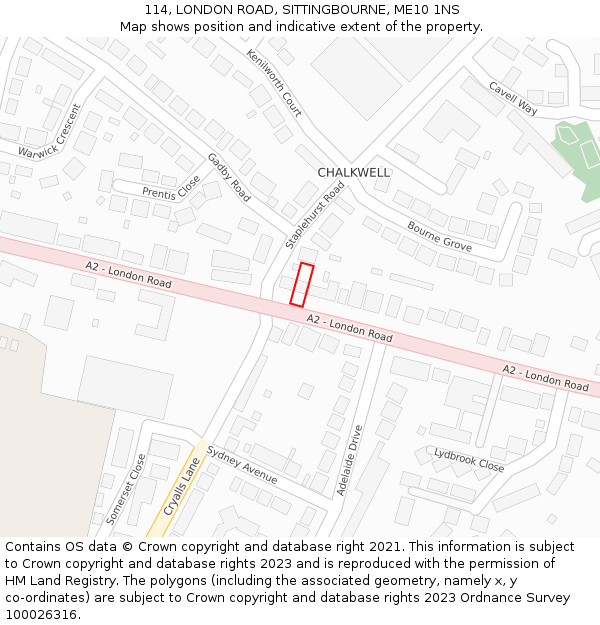 114, LONDON ROAD, SITTINGBOURNE, ME10 1NS: Location map and indicative extent of plot