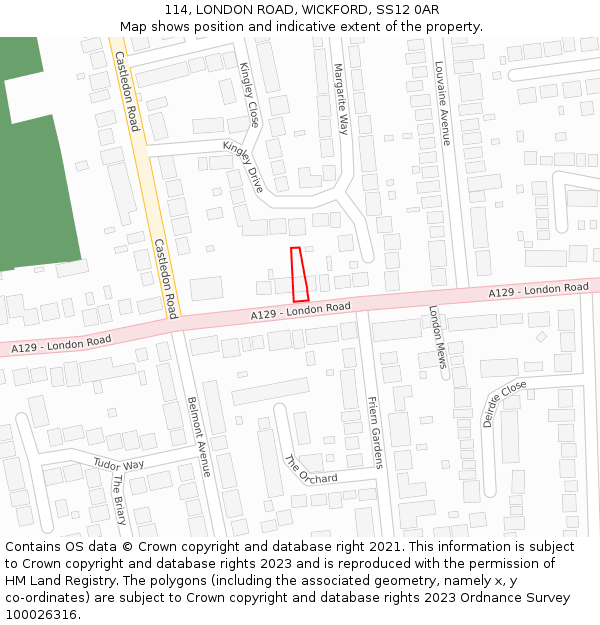 114, LONDON ROAD, WICKFORD, SS12 0AR: Location map and indicative extent of plot