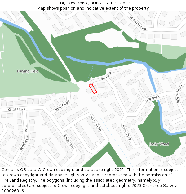 114, LOW BANK, BURNLEY, BB12 6PP: Location map and indicative extent of plot