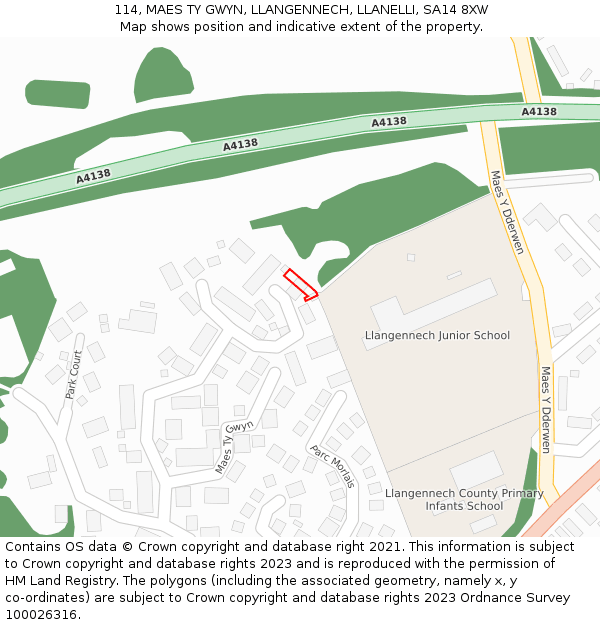 114, MAES TY GWYN, LLANGENNECH, LLANELLI, SA14 8XW: Location map and indicative extent of plot