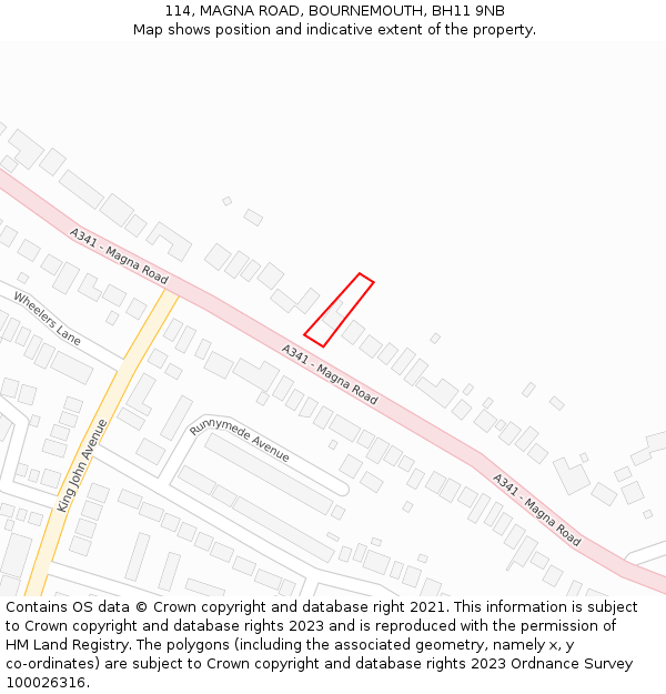 114, MAGNA ROAD, BOURNEMOUTH, BH11 9NB: Location map and indicative extent of plot