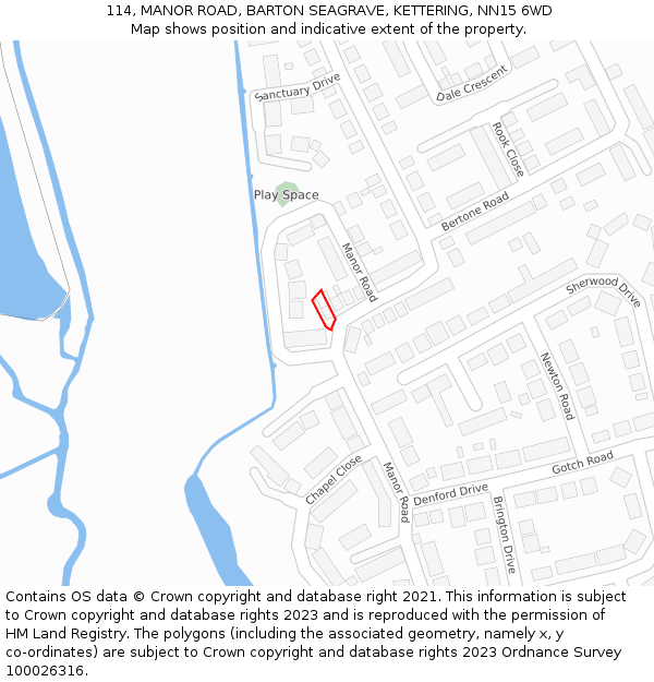 114, MANOR ROAD, BARTON SEAGRAVE, KETTERING, NN15 6WD: Location map and indicative extent of plot