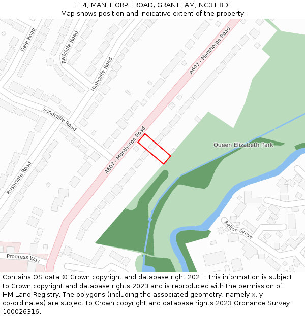114, MANTHORPE ROAD, GRANTHAM, NG31 8DL: Location map and indicative extent of plot