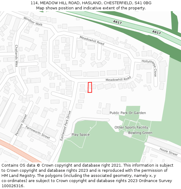 114, MEADOW HILL ROAD, HASLAND, CHESTERFIELD, S41 0BG: Location map and indicative extent of plot