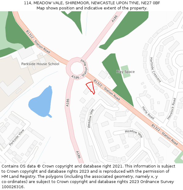 114, MEADOW VALE, SHIREMOOR, NEWCASTLE UPON TYNE, NE27 0BF: Location map and indicative extent of plot