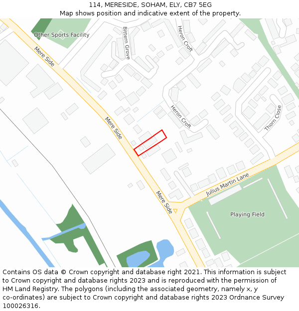 114, MERESIDE, SOHAM, ELY, CB7 5EG: Location map and indicative extent of plot