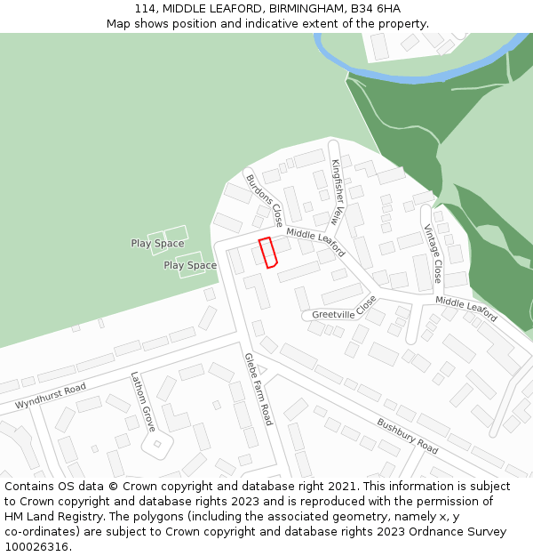 114, MIDDLE LEAFORD, BIRMINGHAM, B34 6HA: Location map and indicative extent of plot