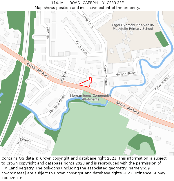 114, MILL ROAD, CAERPHILLY, CF83 3FE: Location map and indicative extent of plot