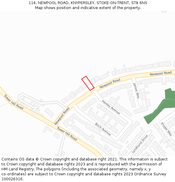 114, NEWPOOL ROAD, KNYPERSLEY, STOKE-ON-TRENT, ST8 6NS: Location map and indicative extent of plot