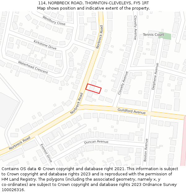 114, NORBRECK ROAD, THORNTON-CLEVELEYS, FY5 1RT: Location map and indicative extent of plot