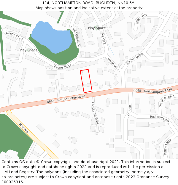 114, NORTHAMPTON ROAD, RUSHDEN, NN10 6AL: Location map and indicative extent of plot