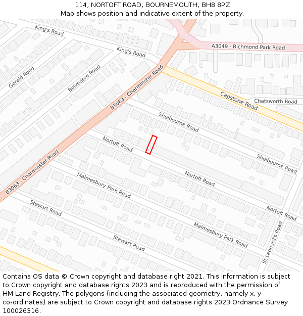 114, NORTOFT ROAD, BOURNEMOUTH, BH8 8PZ: Location map and indicative extent of plot