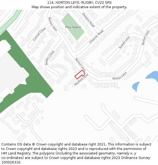 114, NORTON LEYS, RUGBY, CV22 5RS: Location map and indicative extent of plot