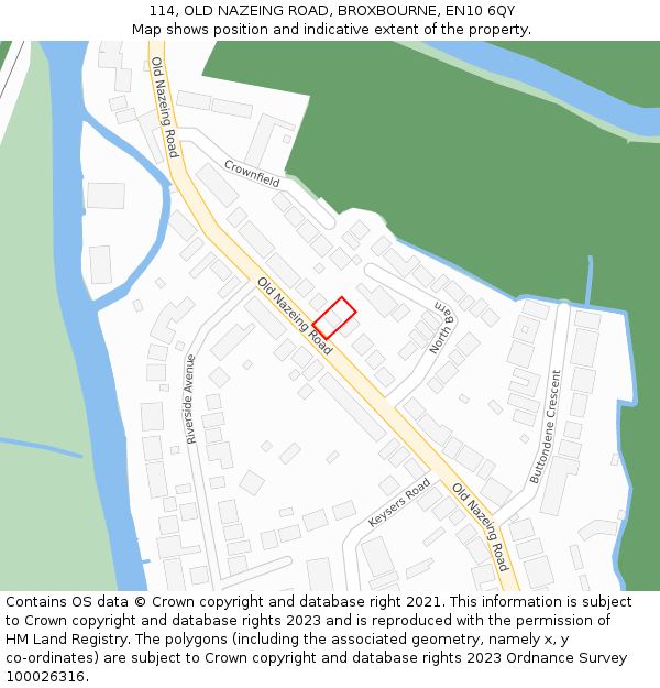 114, OLD NAZEING ROAD, BROXBOURNE, EN10 6QY: Location map and indicative extent of plot