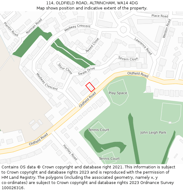 114, OLDFIELD ROAD, ALTRINCHAM, WA14 4DG: Location map and indicative extent of plot