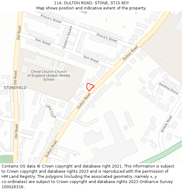 114, OULTON ROAD, STONE, ST15 8DY: Location map and indicative extent of plot