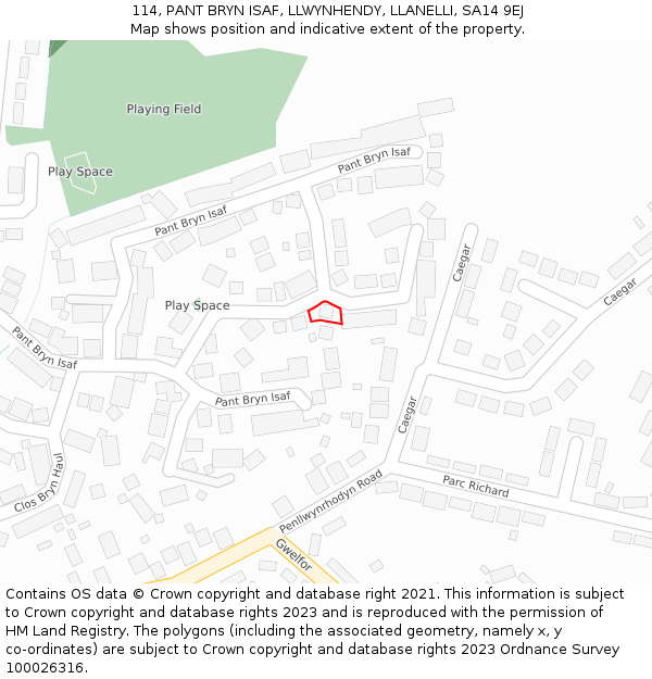 114, PANT BRYN ISAF, LLWYNHENDY, LLANELLI, SA14 9EJ: Location map and indicative extent of plot