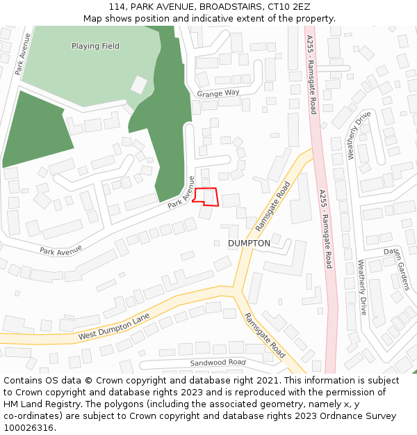 114, PARK AVENUE, BROADSTAIRS, CT10 2EZ: Location map and indicative extent of plot