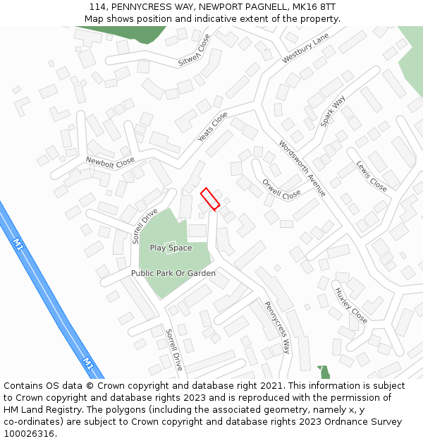 114, PENNYCRESS WAY, NEWPORT PAGNELL, MK16 8TT: Location map and indicative extent of plot