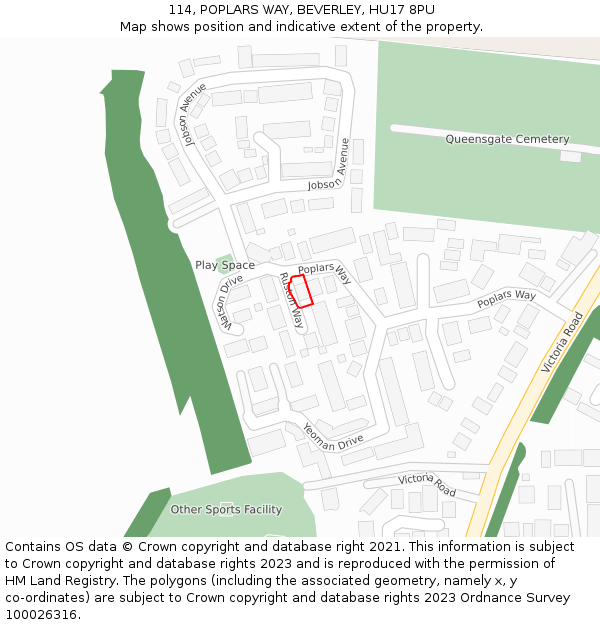 114, POPLARS WAY, BEVERLEY, HU17 8PU: Location map and indicative extent of plot