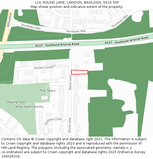 114, POUND LANE, LAINDON, BASILDON, SS15 5SP: Location map and indicative extent of plot