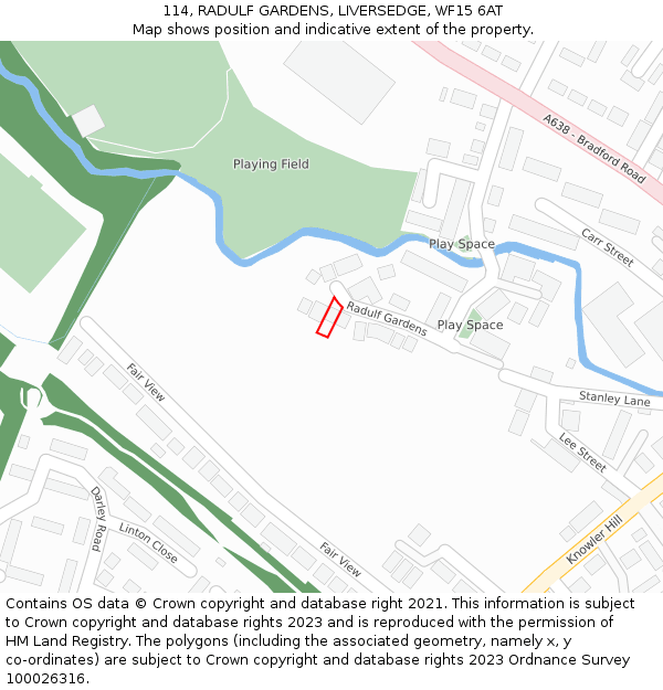 114, RADULF GARDENS, LIVERSEDGE, WF15 6AT: Location map and indicative extent of plot