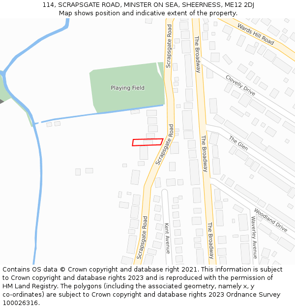 114, SCRAPSGATE ROAD, MINSTER ON SEA, SHEERNESS, ME12 2DJ: Location map and indicative extent of plot