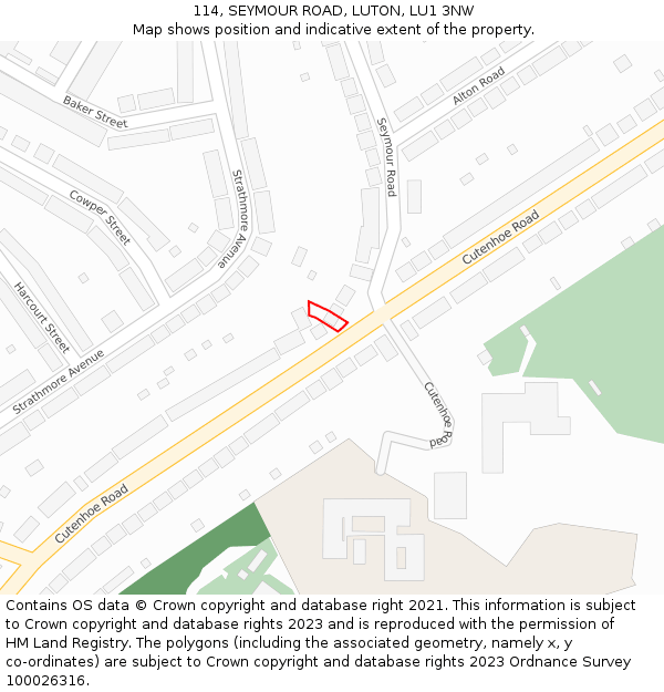 114, SEYMOUR ROAD, LUTON, LU1 3NW: Location map and indicative extent of plot