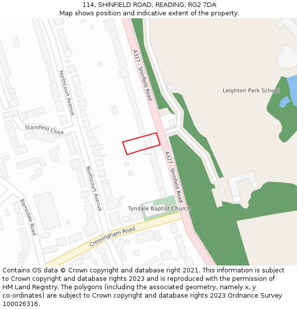 114, SHINFIELD ROAD, READING, RG2 7DA: Location map and indicative extent of plot