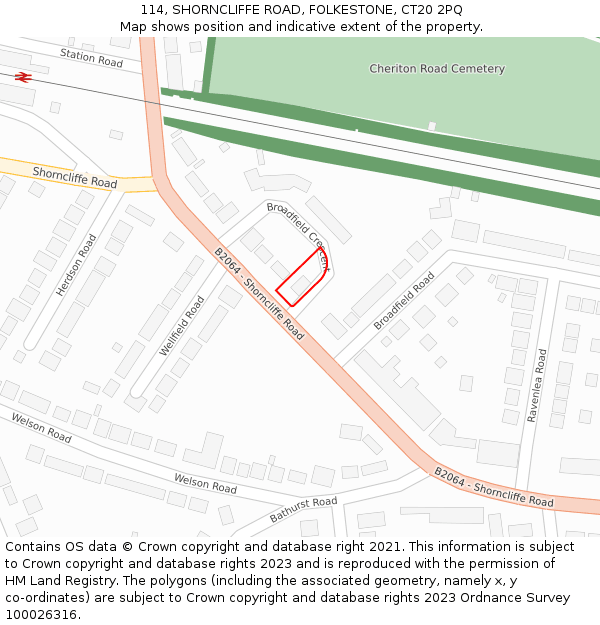 114, SHORNCLIFFE ROAD, FOLKESTONE, CT20 2PQ: Location map and indicative extent of plot