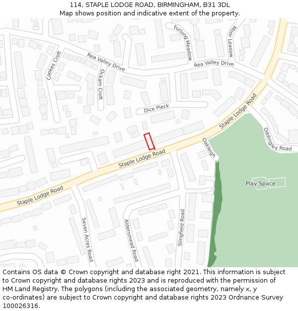 114, STAPLE LODGE ROAD, BIRMINGHAM, B31 3DL: Location map and indicative extent of plot