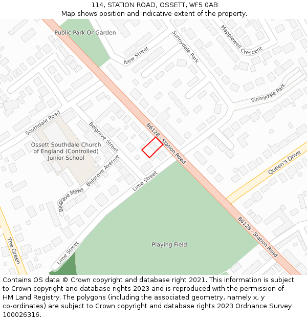 114, STATION ROAD, OSSETT, WF5 0AB: Location map and indicative extent of plot