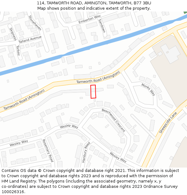 114, TAMWORTH ROAD, AMINGTON, TAMWORTH, B77 3BU: Location map and indicative extent of plot