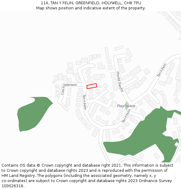 114, TAN Y FELIN, GREENFIELD, HOLYWELL, CH8 7PU: Location map and indicative extent of plot