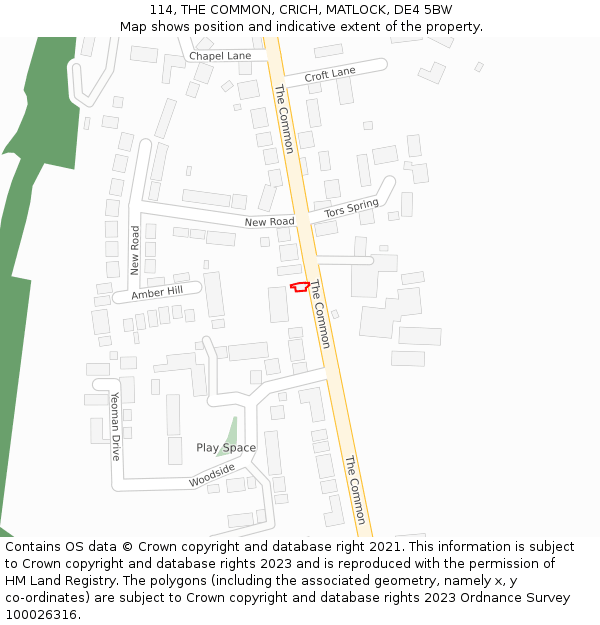 114, THE COMMON, CRICH, MATLOCK, DE4 5BW: Location map and indicative extent of plot