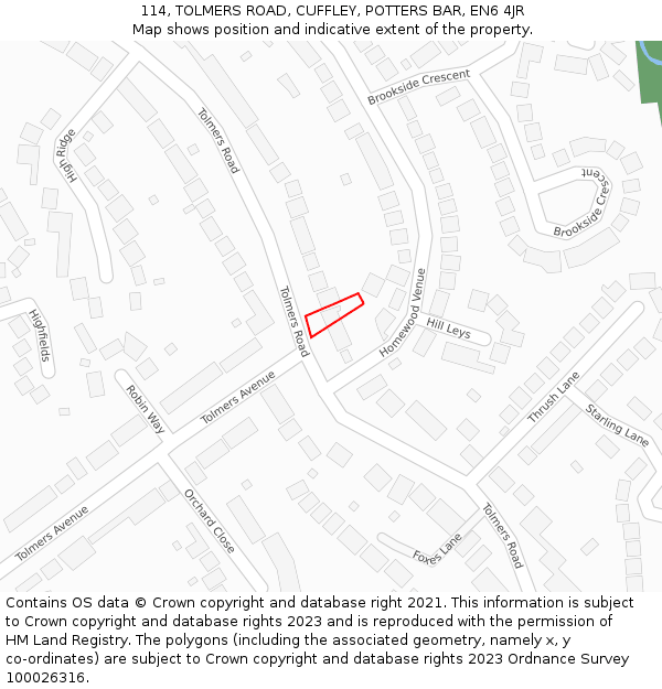 114, TOLMERS ROAD, CUFFLEY, POTTERS BAR, EN6 4JR: Location map and indicative extent of plot