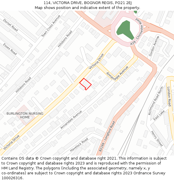 114, VICTORIA DRIVE, BOGNOR REGIS, PO21 2EJ: Location map and indicative extent of plot