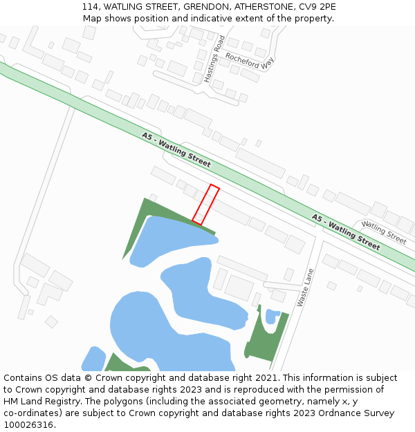 114, WATLING STREET, GRENDON, ATHERSTONE, CV9 2PE: Location map and indicative extent of plot